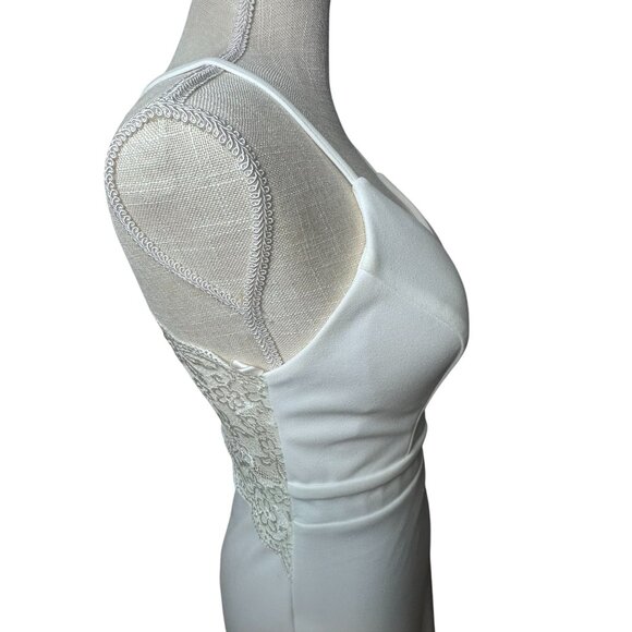 White Spaghetti Strap Lace Back Midi Dress Gold Zipper Formal Wedding Homecoming - Picture 5 of 16